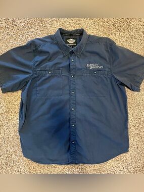 Harley-Davidson Navy Short Sleeve Button-Up Work Shirt